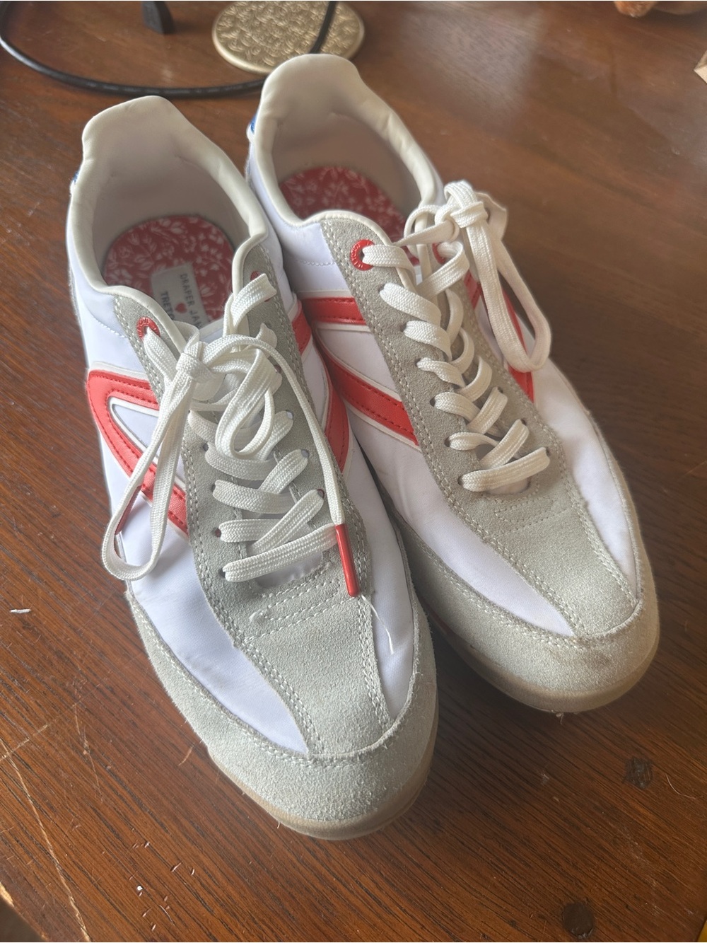 Tretorn x Draper James Collab White and Red Retro-Style Sneakers